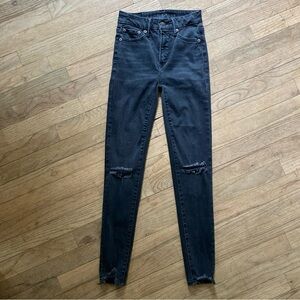 American Eagle Luxe Black Ripped Super Hi Rise Jegging Jeans 000